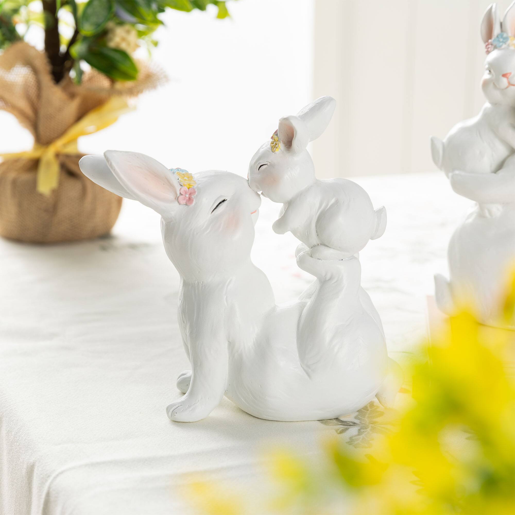 Glitzhome® Set of 2 Easter Resin Bunny Mom and Baby Table Decor